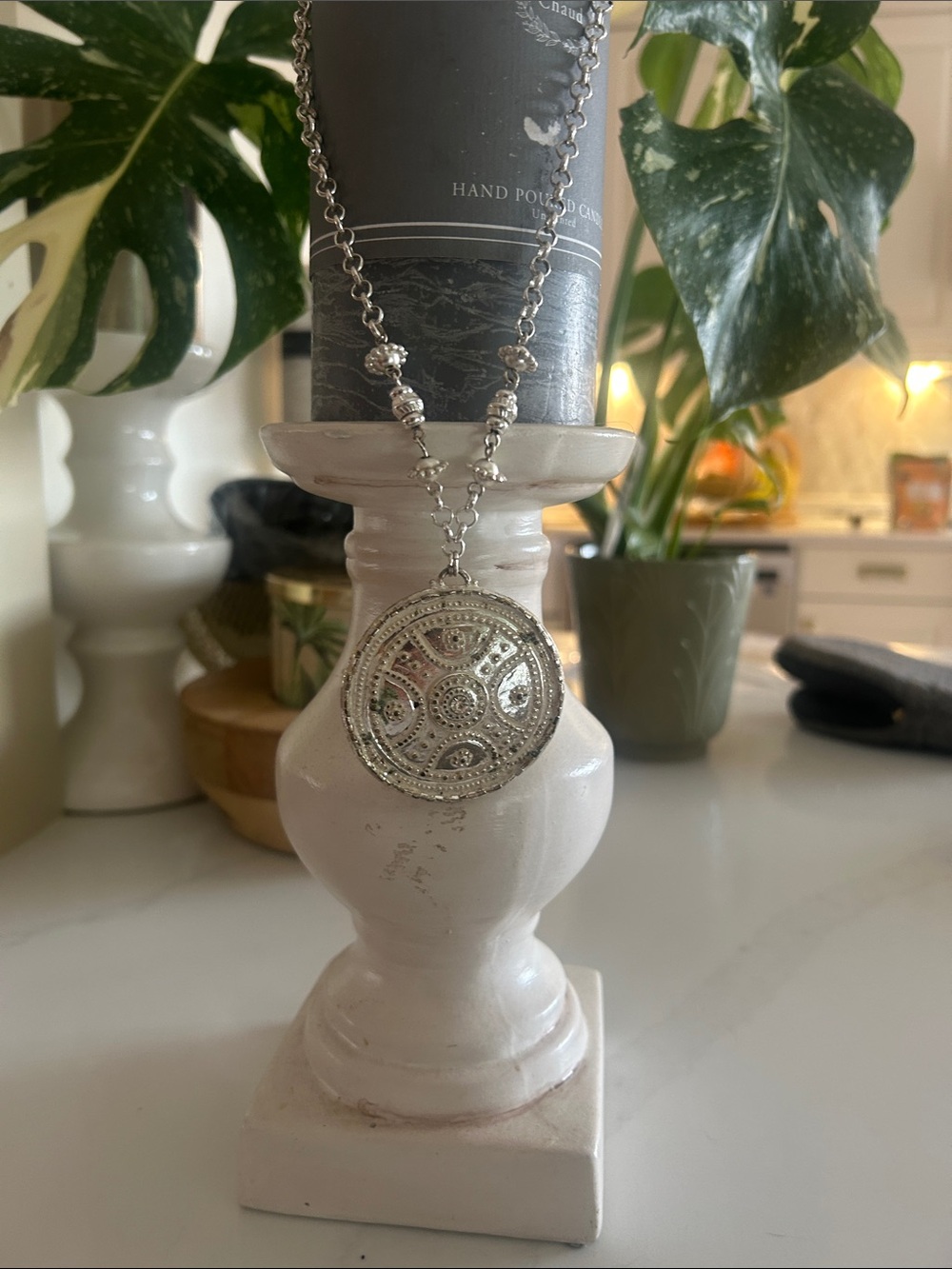Silver Decorative Medallion Pendant Necklace - Home Accents